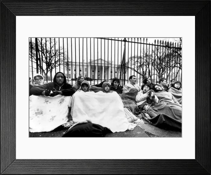 Framed Print : Civil rights demonstrators at an all-night vigil in front of the White House. They want President Johnson to provide federal protection for black people in Alabama, 1965