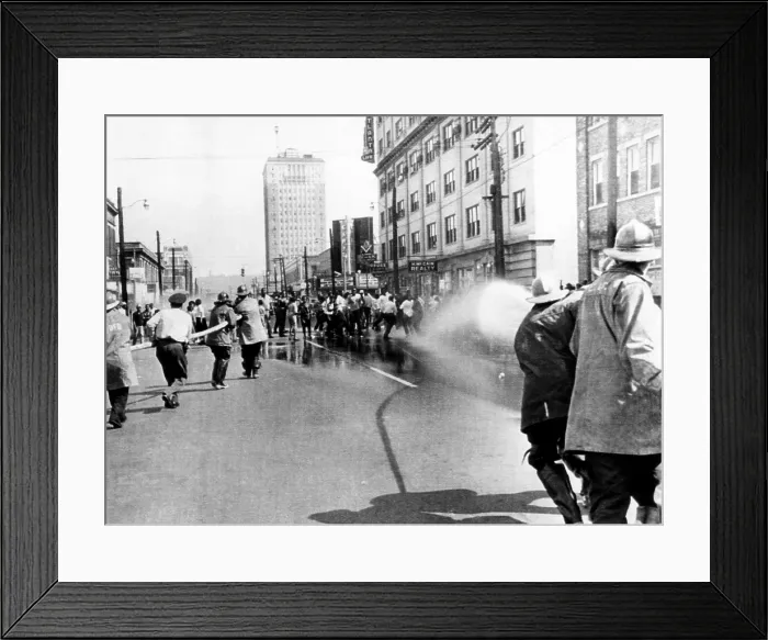 Framed Print : Firemen use hoses to disperse a civil rights demonstration in Birmingham, 1963. Courtesy: CSU Archives / Everett Collection