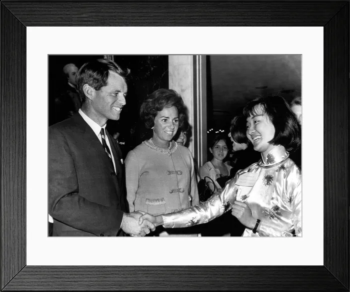 Framed Print : Robert Kennedy and Ethel Kennedy greet Nguyen T. Phuong Dung of South Vietnam during a reception for foreign students, Washington D.C. February 25, 1965