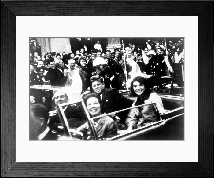 Framed Print : John F. Kennedy motorcade, Dallas, Texas. Photograph shows a close-up view of President and Mrs. Kennedy and Texas Governor John Connally and his wife Nellie