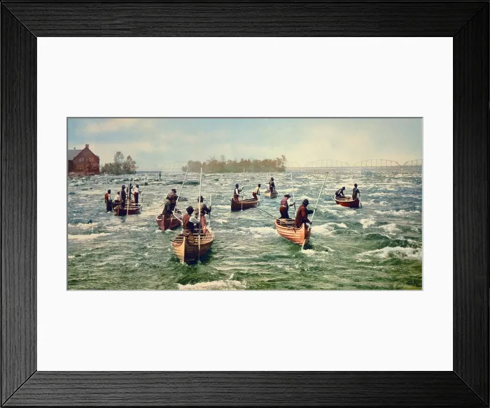 Framed Print : Indians fishing at the Soo, photochrom, circa 1901