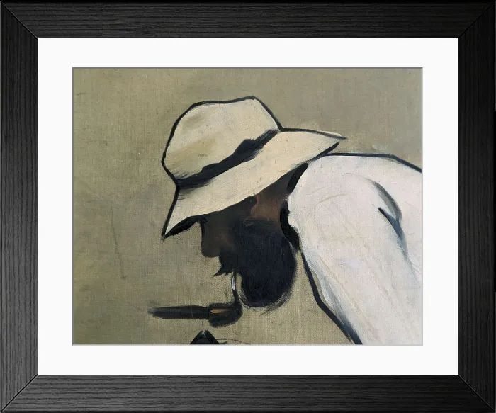 Framed Print : CASAS i CARBO, Ramn (1866-1932). Ramon Casas and Pere Romeu on a Tandem. 1897. Left Dtail of Ramon Casas. Modernism. Oil on canvas. SPAIN. Barcelona