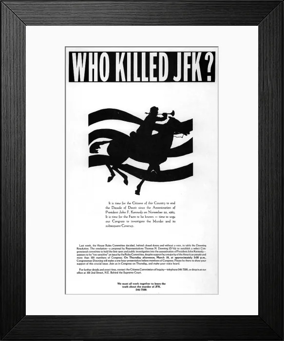 Framed Print : Who killed JFK? Citizens Commission of Inquiry, 1973