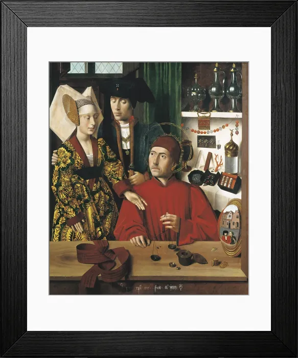 Framed Print : Christus, Petrus (1410-1475). Saint Eligius Goldsmith in his workshop. 1449. Flemish art. Oil on wood. UNITED STATES OF AMERICA. New York City. Metropolitan Museum of Art Framed Print : Christus, Petrus (1410-1475). Saint Eligius Goldsmith in his workshop. 1449. Flemish art. Oil on wood. UNITED STATES OF AMERICA. New York City. Metropolitan Museum of Art