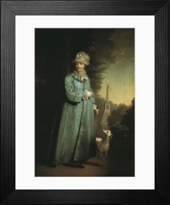 Framed Print : CATHERINE II 'the Great' (1729-1796). Portrait of the Empress promenading in the Park at Tsarkoye Selo. Oil on canvas. RUSSIA. Moscow. Tretyakov Gallery