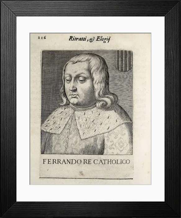 Framed Print : FERDINAND II 'the Catholic' (1452-1516). Illustration from the book 'Ritratti et Elogii', page 216. Engraving. SPAIN. Madrid. National Library