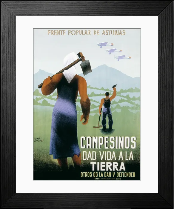Framed Print : Spanish Civil War (1936-1939). 'Campesinosdad vida a la tierra. Otros os la dan y defienden' (Farmersbring life to the earth. Other give it to you and defend it)