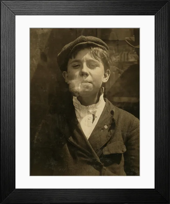 Framed Print : Portrait of a boy smoking a pipe, original caption: A.M. Monday, newsies at Skeeter's branch They were all smoking. St