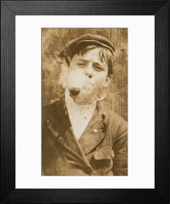 Framed Print : Portrait of a boy smoking a pipe, original caption: A.M. Monday, newsies at Skeeter's branch They were all smoking. St
