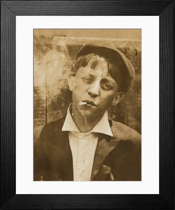 Framed Print : Portrait of a boy smoking, original caption: A.M. Monday, newsies at Skeeter's branch They were all smoking. St