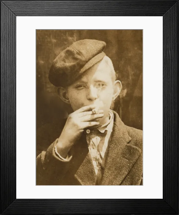 Framed Print : Portrait of a boy smoking, original caption: A.M. Monday, newsies at Skeeter's branch They were all smoking. St