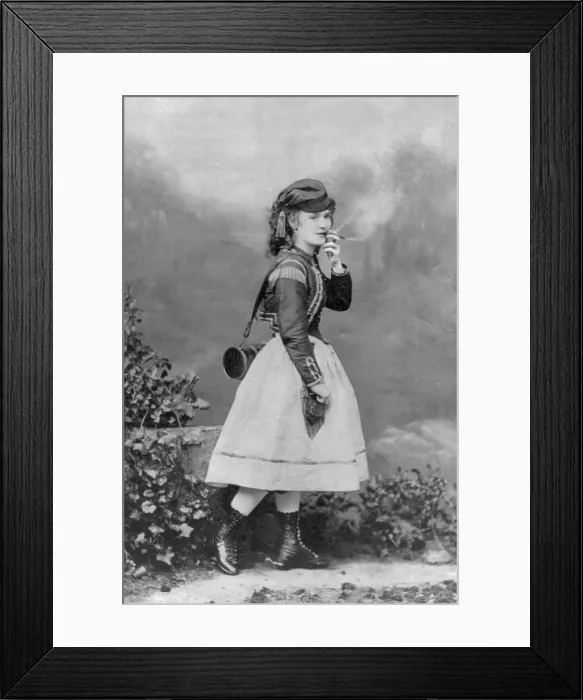 Framed Print : Lotta Crabtree (1847-1924), American entertainer, full-length portrait in costume for a theatrical role, smoking a cigar, photograph by J. Gurney & Son, 1868