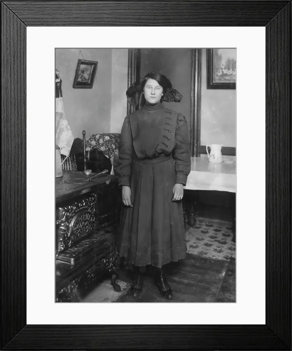 Framed Print : Child labor, Eva Boylan, 14 years old, from caption: Amsterdam Ave. Parents are dead