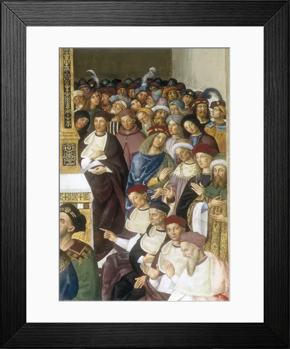 Framed Print : PINTURICCHIOBernardino di Bettocalled Il (1454-1513). Piccolomini Library. Pius II receiving the cardinal virtue. 1502-1508. ITALY. Siena. Cathedral Framed Print : PINTURICCHIOBernardino di Bettocalled Il (1454-1513). Piccolomini Library. Pius II receiving the cardinal virtue. 1502-1508. ITALY. Siena. Cathedral