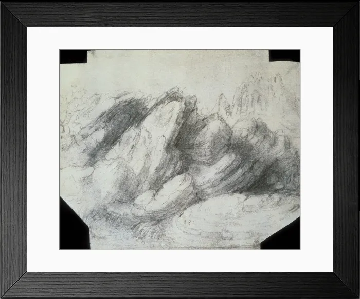Framed Print : LEONARDO DA VINCI (1452-1519). Codex Leicester or Codex Hammer (1508-1510). Mountains. Drawing. AISA / Everett Collection (103990)**US SALES ONLY**