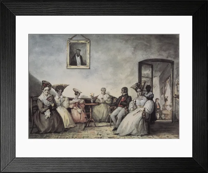 Framed Print : PELLEGRINI, Carlos Enrique (1800-1875). Tertulia portena (Buenos Aires). 1831. Costumbrism. Watercolour. - Iberfoto / Everett Collection (116511)**US SALES ONLY**