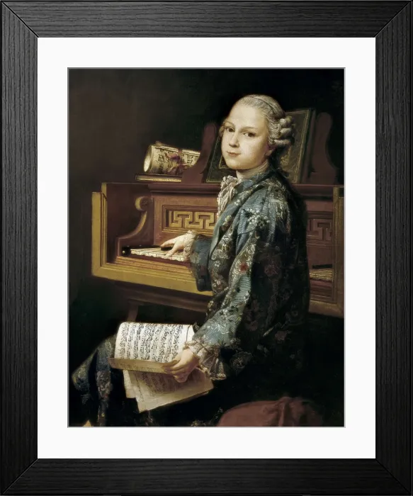 Framed Print : Young Man at the Clavichord. 1767. Portrait identified at the beginning as a portrait of Mozart, work of Duplessis. Anonymous from the French School. Oil on canvas. FRANCE. Paris Framed Print : Young Man at the Clavichord. 1767. Portrait identified at the beginning as a portrait of Mozart, work of Duplessis. Anonymous from the French School. Oil on canvas. FRANCE. Paris