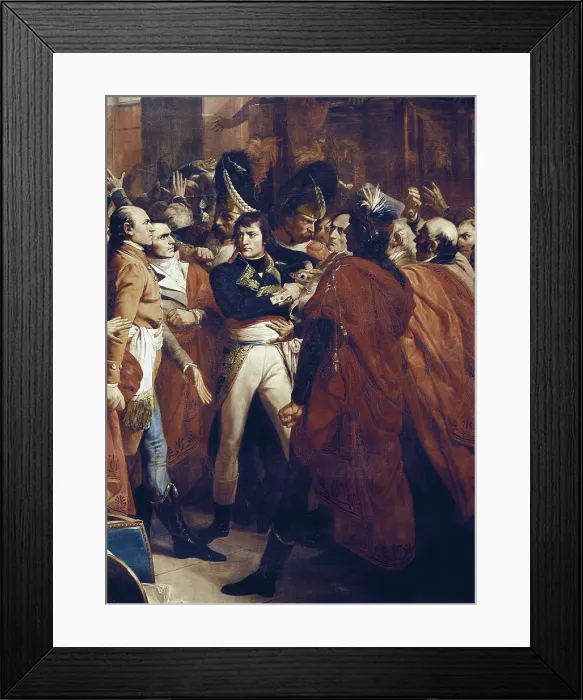 Framed Print : BOUCHOT, Franois (1800-1848). Bonaparte and the Council of Five Hundred at St. Cloud, 10th November 1799. 1840. Depiction of the coup d'etat. Painting. FRANCE. Versailles Framed Print : BOUCHOT, Franois (1800-1848). Bonaparte and the Council of Five Hundred at St. Cloud, 10th November 1799. 1840. Depiction of the coup d'etat. Painting. FRANCE. Versailles