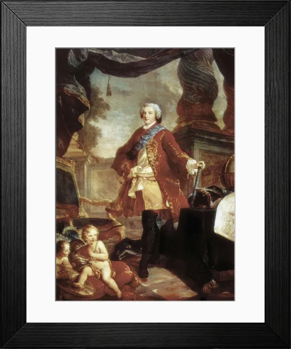 Framed Print : NATOIRE, Charles (1700-1777). Louis Dauphin of France with a Plan of the Siege of Tournai. 1747. Rococo art. Oil on canvas. FRANCE. Versailles. National Museum of Versailles