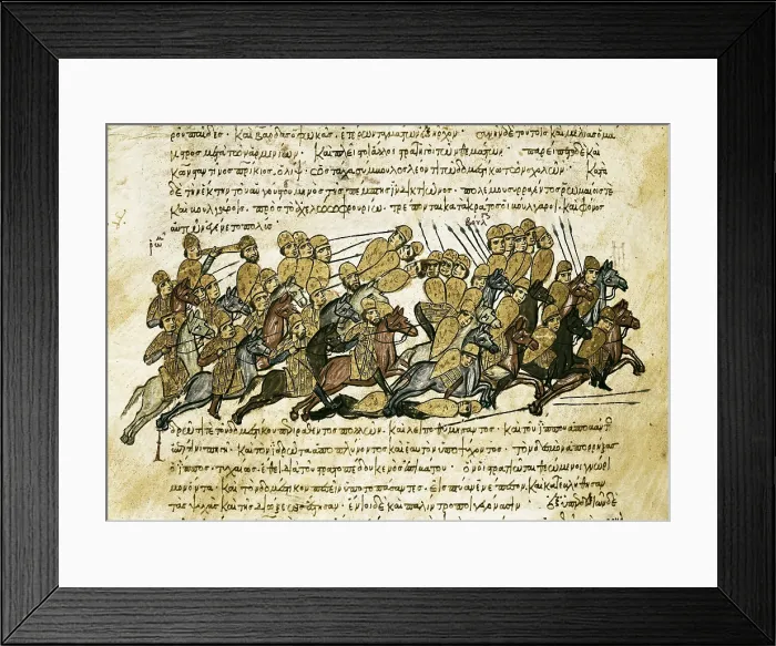 Framed Print : SKYLITZER, John (9th century). Madrid Skylitzes 'Synopsis historiarum'. Synopsis of Histories about the reigns of the Byzantine emperors. 12th c