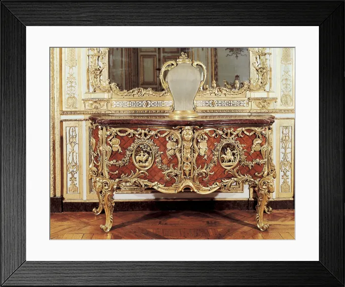 Framed Print : FRANCE. Versailles. Palace of Versailles. Console tablestyle Louis XV (18th c.) designed by A. Sandreaux. Rococo. Furniture. AISA / Everett Collection (84921)**US SALES ONLY**