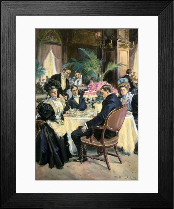 Framed Print : Over-indulgence - A spoiled Thanksgiving, watercolor by Alice Barber Stephens, 1896