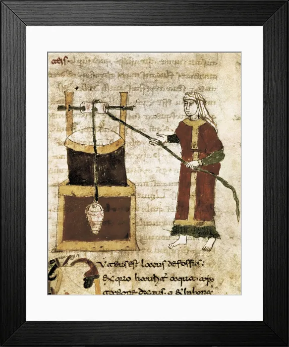 Framed Print : RABANUS, Maurus (c. 780 - 856). 'De Universo' (9th c.). Illustration by De Putei, Woman by the well. Romanesque edition of the original Carolingian manuscript