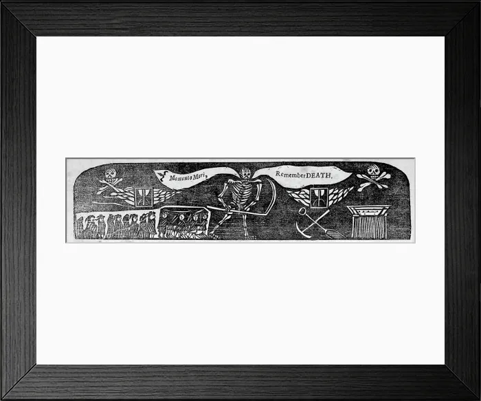 Framed Print : Momento Mori, Remember Death, woodcut, circa 1713 Framed Print : Momento Mori, Remember Death, woodcut, circa 1713