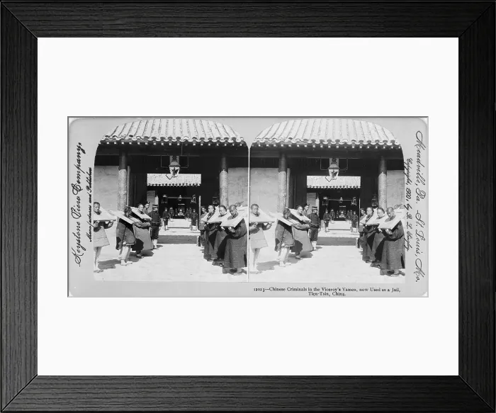 Framed Print : Chinese criminals in the viceroy's yamen, now used as a jail, Tien-Tsin, China, stereo photograph 1900 Framed Print : Chinese criminals in the viceroy's yamen, now used as a jail, Tien-Tsin, China, stereo photograph 1900