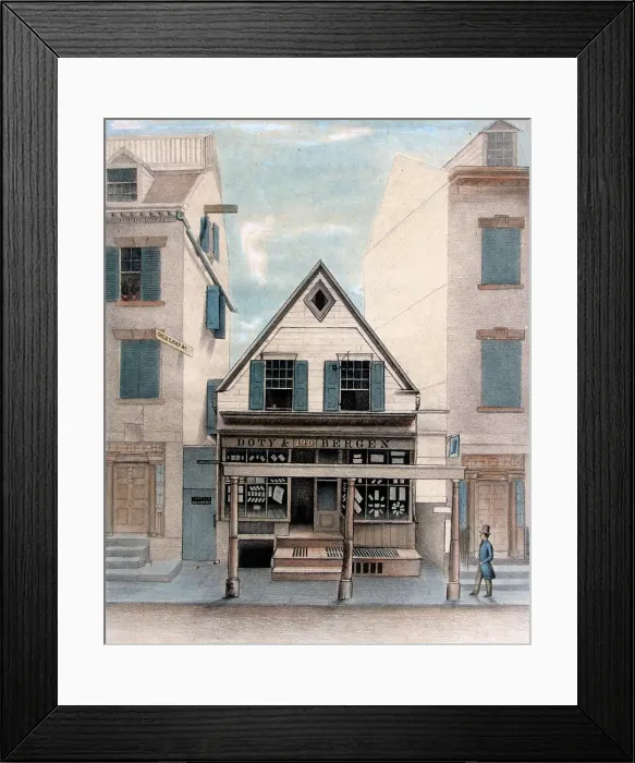 Framed Print : New York City. Exterior view of the Rigging House, 120 William Street, New York City, a 17th century building, formerly a Methodist church in the 1760s