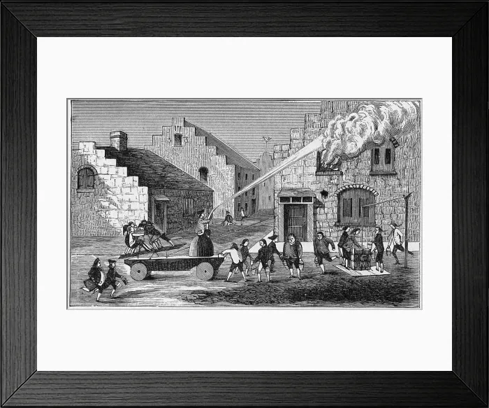 Framed Print : New York City. Firemen at work, 1733 Framed Print : New York City. Firemen at work, 1733
