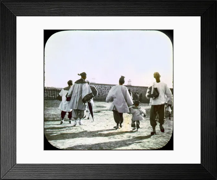 Framed Print : China, women and children going to railroad, Tientsin, (aka Tianjin), hand colored lantern slide, photograph by William Henry Jackson, 1895