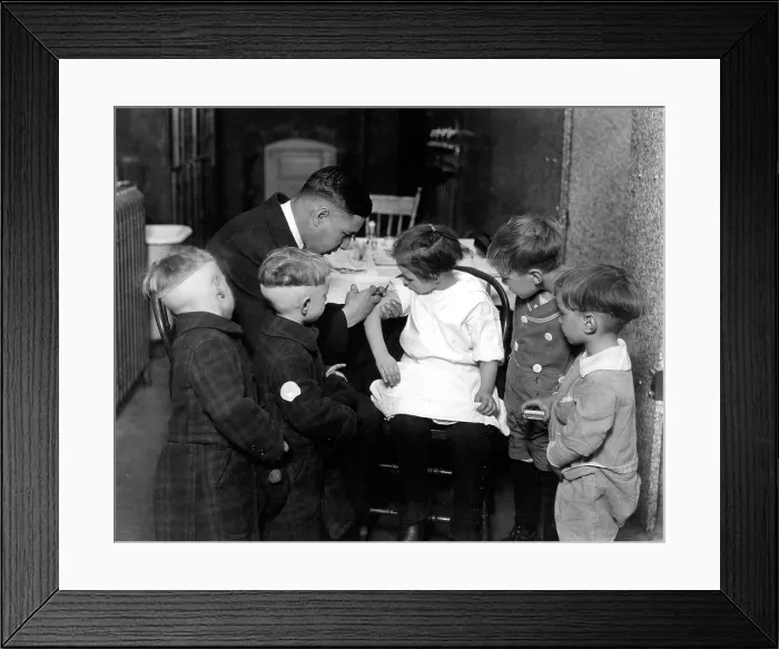 Framed Print : Children receiving vaccinations by Dr. John Davies, 1930's.. Courtesy: CSU Archives / Everett Collection Framed Print : Children receiving vaccinations by Dr. John Davies, 1930's.. Courtesy: CSU Archives / Everett Collection