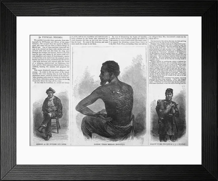 Framed Print : An African American runaway slave named Gordon entered the Union Army lines at Baton Rouge, Louisiana, in his tattered clothing (left). He became a Union soldier (right) Framed Print : An African American runaway slave named Gordon entered the Union Army lines at Baton Rouge, Louisiana, in his tattered clothing (left). He became a Union soldier (right)