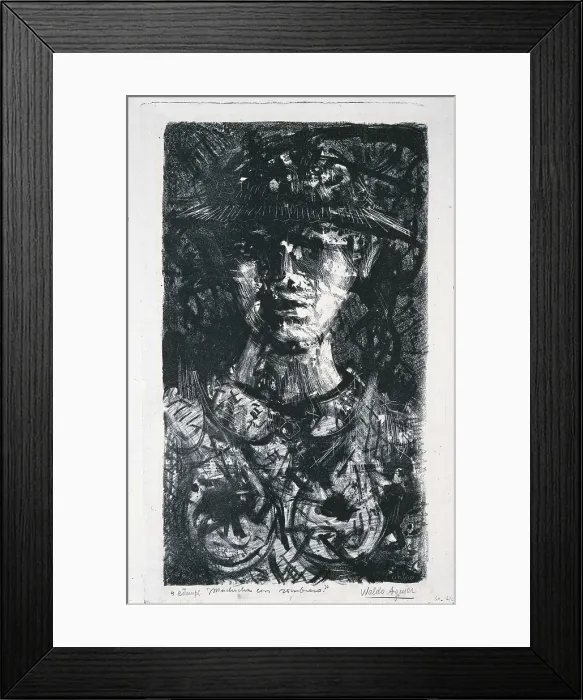 Framed Print : AGUIAR CARMONA, Waldo (1930). Girl with a hat. 2nd half s.XX. Oil on canvas. SPAIN. Madrid. Reina Sofia Art Centre National Museum