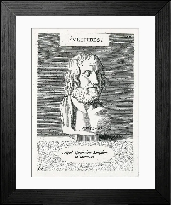 Framed Print : EURIPIDES (484-406 BC). Portrait of Euripides from the book 'Illustrium Imagines' (1605). Engraving. SPAIN. Madrid. National Library