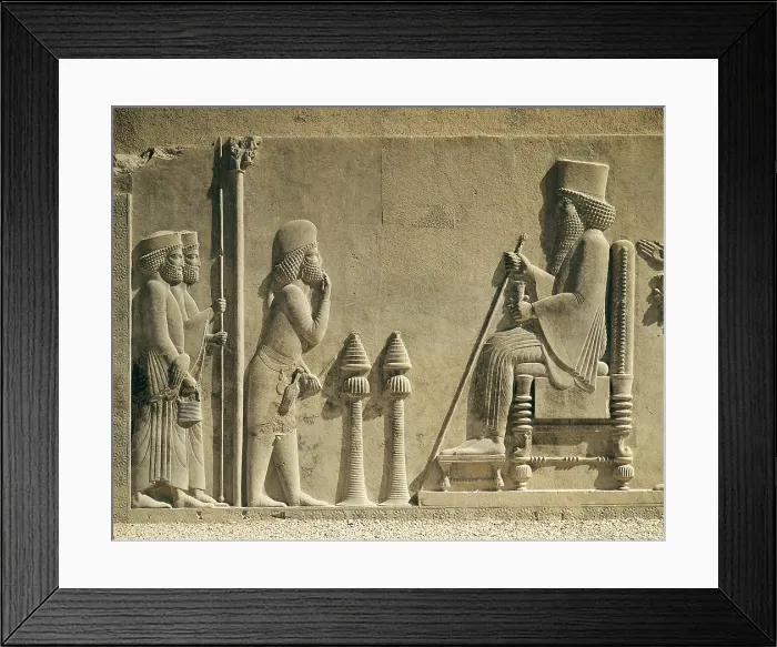 Framed Print : DARIUS I 'the Great' (550 BC-486BC). Persian Emperor (522-486 BC) of the Achaemenid dynasty. Representation of the king on his throne during hearing with officers Medes
