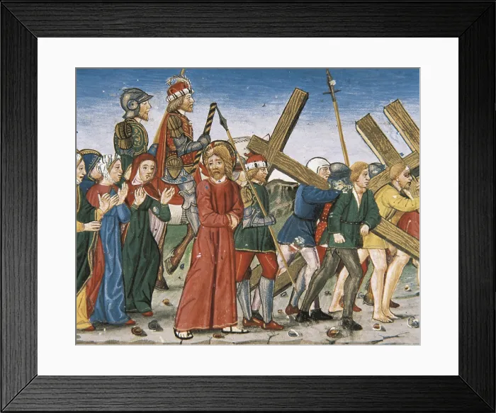 Framed Print : DE PREDIS, Cristoforo (1440-1486). Stories of Saint Joachim, Saint Anne, Virgin Mary, Jesus, the Baptist and the End of the World. 1476. Jesus is led to Calvary or Golgotha Framed Print : DE PREDIS, Cristoforo (1440-1486). Stories of Saint Joachim, Saint Anne, Virgin Mary, Jesus, the Baptist and the End of the World. 1476. Jesus is led to Calvary or Golgotha