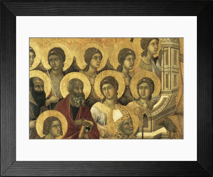 Framed Print : DUCCIO di BUONINSEGNA (1255-1318). Maest (Madonna with Angels and Saints) ). 1308-1311. Left detail with representation of saints. Renaissance art. Trecento. Sienese school Framed Print : DUCCIO di BUONINSEGNA (1255-1318). Maest (Madonna with Angels and Saints) ). 1308-1311. Left detail with representation of saints. Renaissance art. Trecento. Sienese school