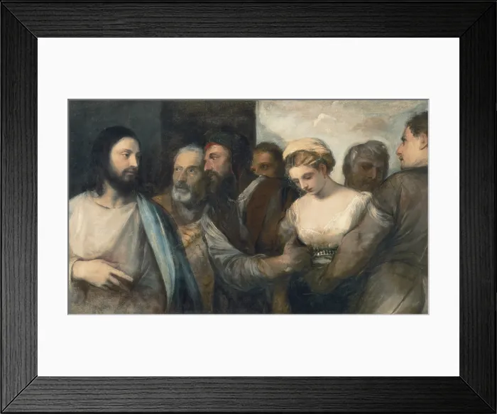 Framed Print : TIZIANO, pupil of (16th century). Christ and the adulteress. 1512 - 1515. Renaissance art. Cinquecento. Venetian school. Oil on canvas. AUSTRIA. Vienna