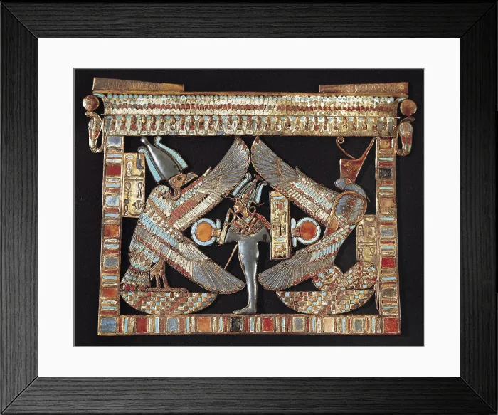Framed Print : Breastplate depicting Osiris. 1361 -1352 BC. Tutankhamun's Tomb. Made in gold, lapis lazuli and precious stones. Egyptian art. New Kingdom. Jewelry. EGYPT. Cairo