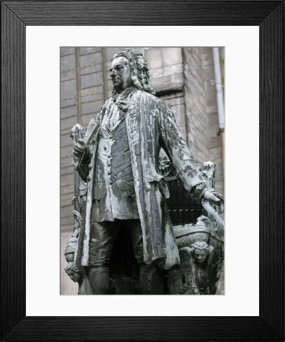 Framed Print : BACH, Johann Sebastian (1685-1750). Monument to Bach situated near the Church of St. Thomas of Leipzig. Sculpture on bronze. GERMANY. SAXONY. Leipzig