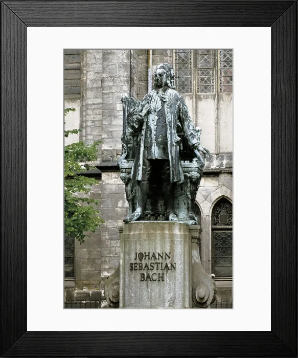 Framed Print : BACH, Johann Sebastian (1685-1750). Monument to Bach situated near the Church of St. Thomas of Leipzig. Sculpture on bronze. GERMANY. SAXONY. Leipzig