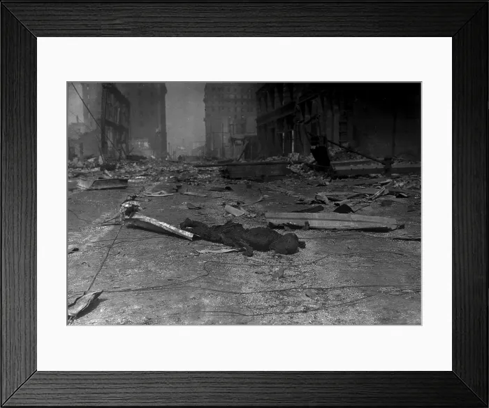 Framed Print : San Francisco, charred corpse of a victim of the 1906 earthquake and fire, California, photograph by Arnold Genthe, April, 1906
