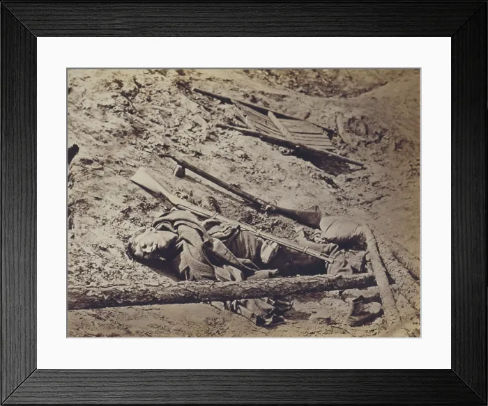 Framed Print : The Civil War, dead Confederate soldier lying in a trench, Petersburg, Virginia, April 3, 1865