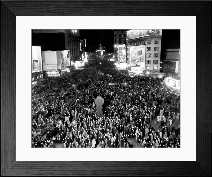 Framed Print : Thousands of people crowd Times Square awaiting the New Year, South from Duffy Square, New York City, December 31, 1945. Courtesy: CSU Archives / Everett Collection