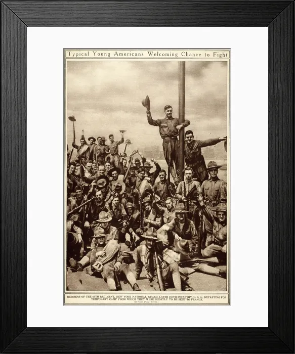 Framed Print : Typical Young Americans Welcoming Chance to Fight; American troops from the 69th regiment of the New York National Guard prior to embarking for France and combat Framed Print : Typical Young Americans Welcoming Chance to Fight; American troops from the 69th regiment of the New York National Guard prior to embarking for France and combat