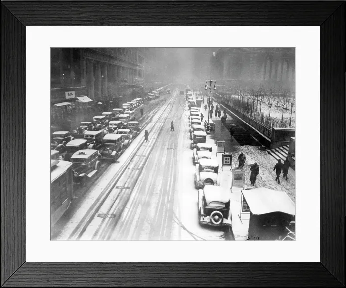 Framed Print : A heavy snowfall, 42nd Street, looking east from 6th Avenue, New York City, January 22, 1935. Courtesy: CSU Archives / Everett Collection