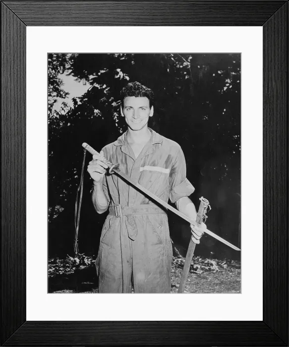 Framed Print : World War II, soldier with sword, circa early 1940s