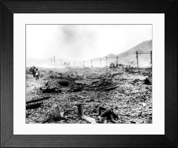 Framed Print : World War II, charred bodies laying amongst the destruction from the Atomic Bombing of Nagasaki, Japan, 09 / 06 / 45. Courtesy: CSU Archives  /  Everett Collection